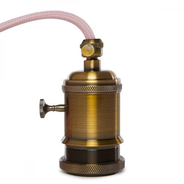 Pendel E27 Cable 5000Mm Rojo 3 X 0,75 Portalámparas Interruptor Rotativo Latón - Enchufe [AM-AT530]