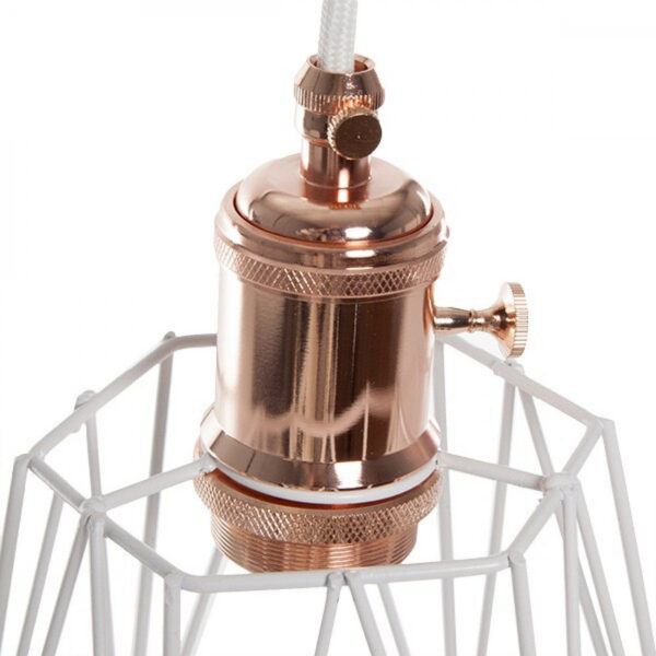 Pendel E27 Cable 5000Mm Blanco 3 X 0,75 Portalámparas Interruptor Rotativo Cobre - Jaula - Enchufe [AM-AT536]