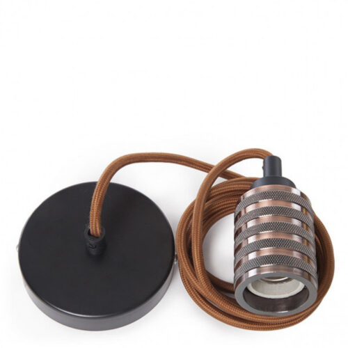 Pendel 2M - Cable Marrón - Portalámparas E27 Marrón - Rosetón Negro 100Mm [AM-AT662]