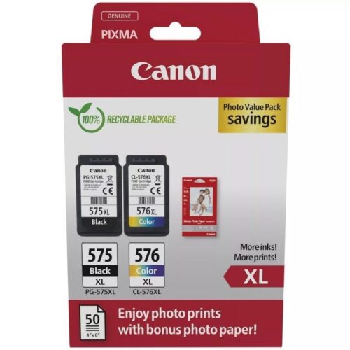 art_can-multipack205437c006_1 Cartucho de Tinta Original Canon PG-575XL + CL576XL Multipack Alta Capacidad/ Negro/ Tricolor + Papel Fotográfico