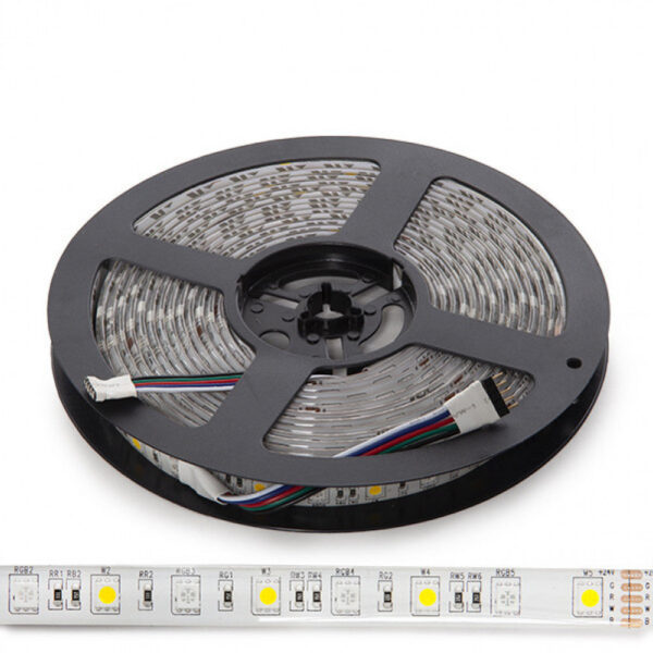 Tira de 300 LEDs 60W 3.780Lm 4200ºK SMD5050 24VDC IP65 RGB+Blanco x5M 40.000H [CA-5050-60-24-IP65-RGB-W]-Blanco Natural