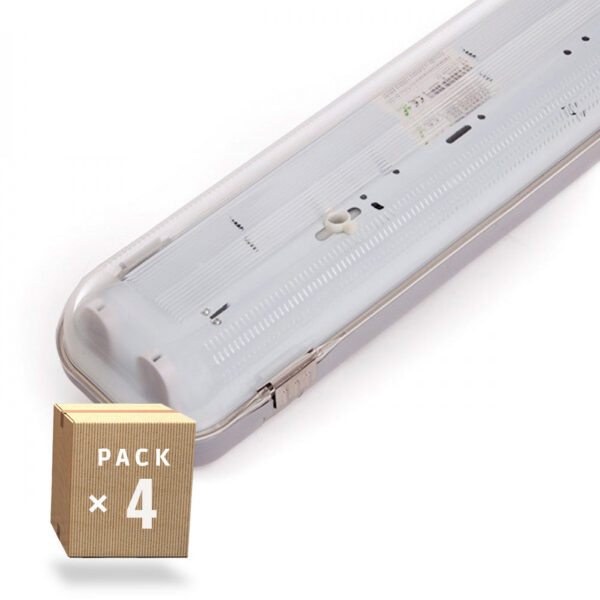 Pack 4 Pantallas Estancas Enlazables  PARA DOS TUBOS LEDs 1200mm ABS/PC CLIPS INOX