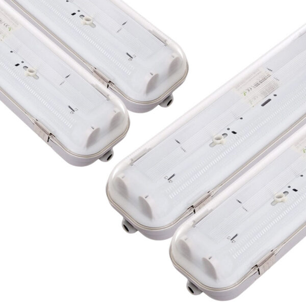 Pack 4 Pantallas Estancas Enlazables  PARA DOS TUBOS LEDs 1200mm ABS/PC CLIPS INOX