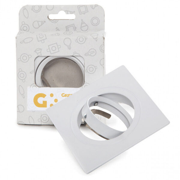 Aro Foco Downlight  Basculante Cuadrado Aluminio Blanco 83/83Mm Estuche Personalizado
