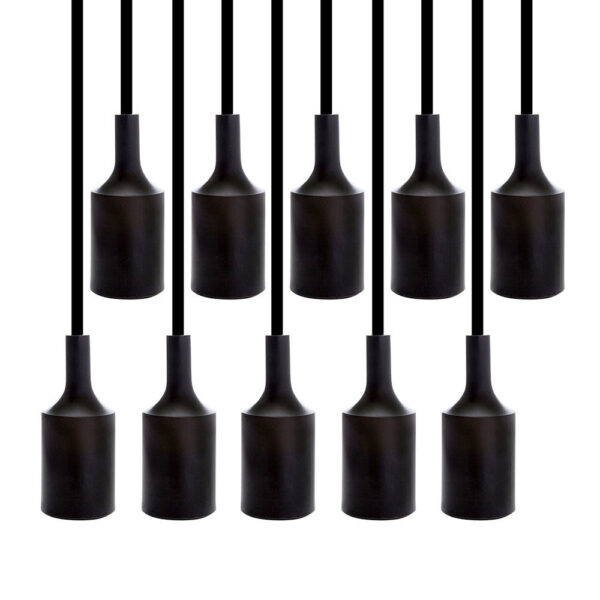 Pack 10 Portalámparas E27 - Cable - Rosetón - Negro