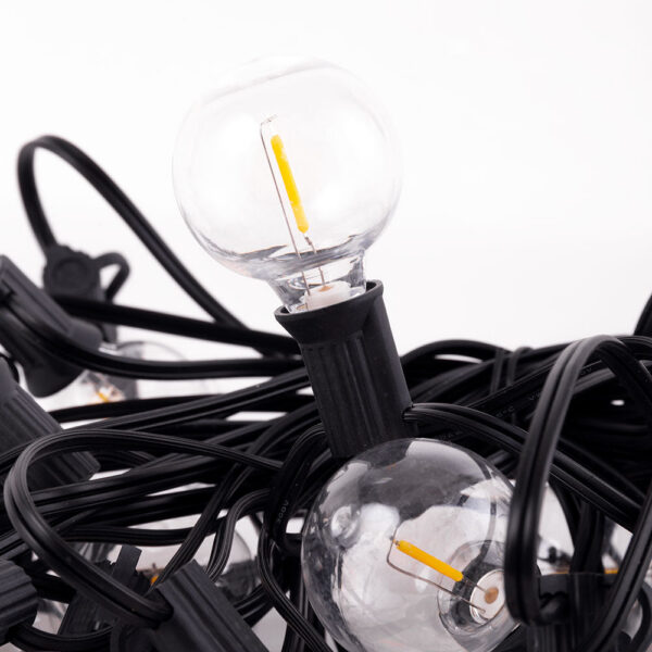 Cadena 25 Bombillas LED G40 2700ºK 9,5M Solar - Panel: 5,5V 1,2W Batería: 3,7V 1200MaH [HO-CAD-25-SOL-WW]