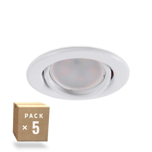 ho_gu10_smd_6w_ll_20_1110_14_0-1 Pack de 5 Bombillas LED GU10 6W 700Lm 6000ºK 40.000H - Aro Downlight Redondo Inclinable "Vepa" Acero 90mm - Blanco
