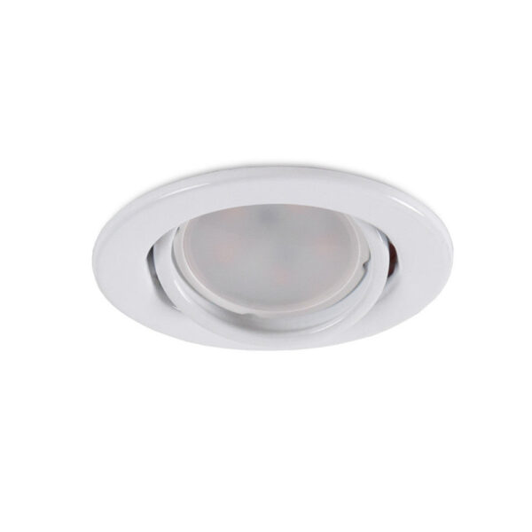 Pack de 5 Bombillas LED GU10 6W 700Lm 6000ºK 40.000H - Aro Downlight Redondo Inclinable "Vepa" Acero 90mm - Blanco