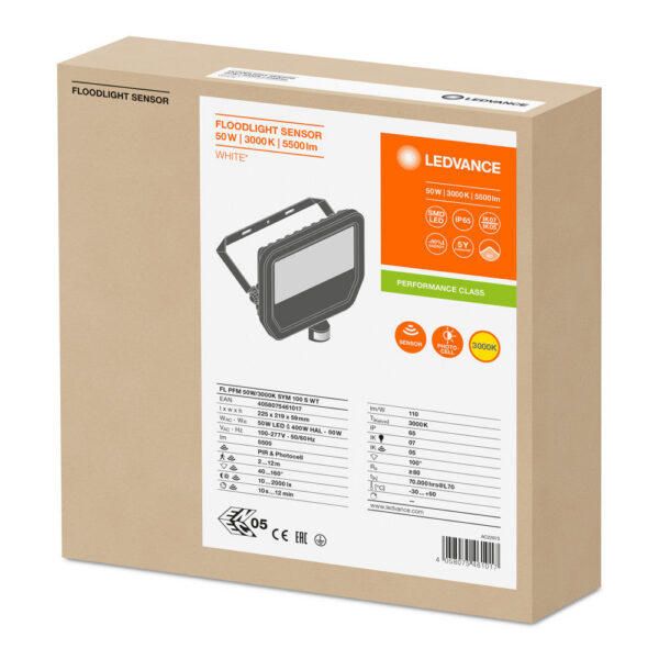 [LVE-4058075461017] Foco Proyector LED Ledvance   50W 5500Lm 3000K 100 x 100º IP65 Sensor - Blanco Cálido