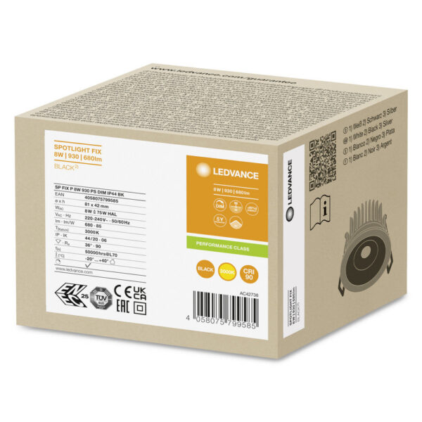 [LVE-4058075799585] Foco Spot LED LEDVANCE    8W 680Lm 3000K 36º IP44/IP20 Regulable