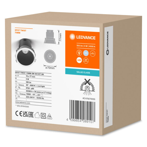 [LVE-4099854089107] Foco LED Ledvance   5W 350Lm 4000K 30º IP20/IP20 - Blanco Natural