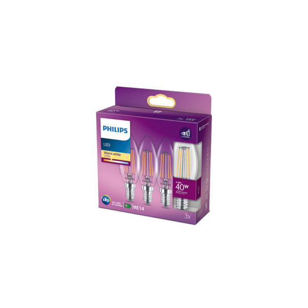 Pack 3 Bombilla LED Philips E14 B35  4.3W 470Lm 2700K  [PH-8718699763817]