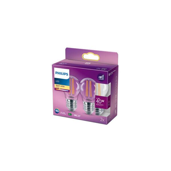 Pack 2 Bombilla LED Philips E27 P45  4.3W 470Lm 2700K  [PH-8718699763893]