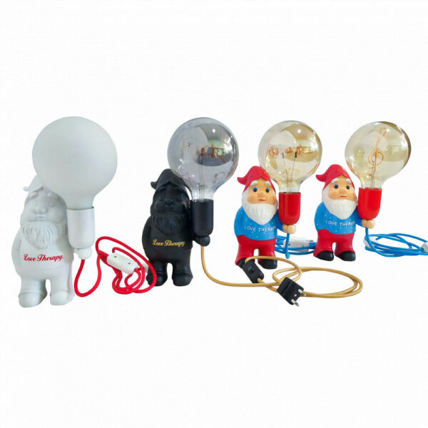 Gnomo Cerámica Acabado Color Azul/Rojo con Bombilla LED G125 "Amore" [AM-NN202]