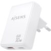 Cargador de Pared GaN Aisens ASCH-30W2P074-W/ 1xUSB Tipo-C/ 1xUSB/ 30W/ Blanco