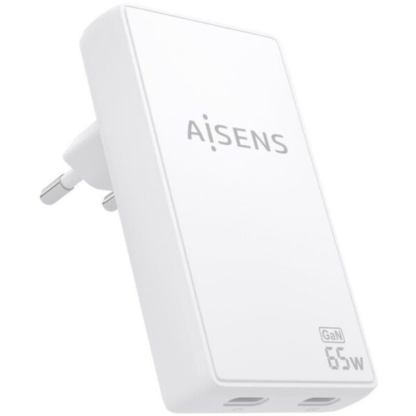 Cargador de Pared GaN Aisens ASCH-65W2P077-W/ 2xUSB Tipo-C/ 65W/ Blanco