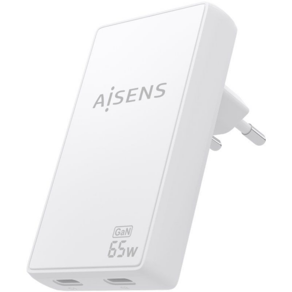 Cargador de Pared GaN Aisens ASCH-65W2P077-W/ 2xUSB Tipo-C/ 65W/ Blanco