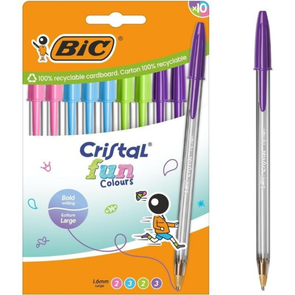 Bolígrafos de Tinta de Aceite Bic Cristal Fun 524176/ 10 unidades/ Colores Surtidos