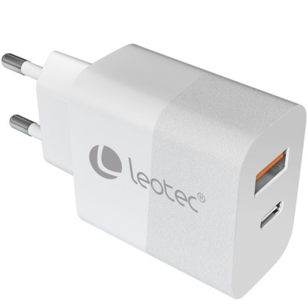 Cargador de Pared Leotec LECSPH20W2W2/ 1xUSB Tipo-C/ 1xUSB/ 20W
