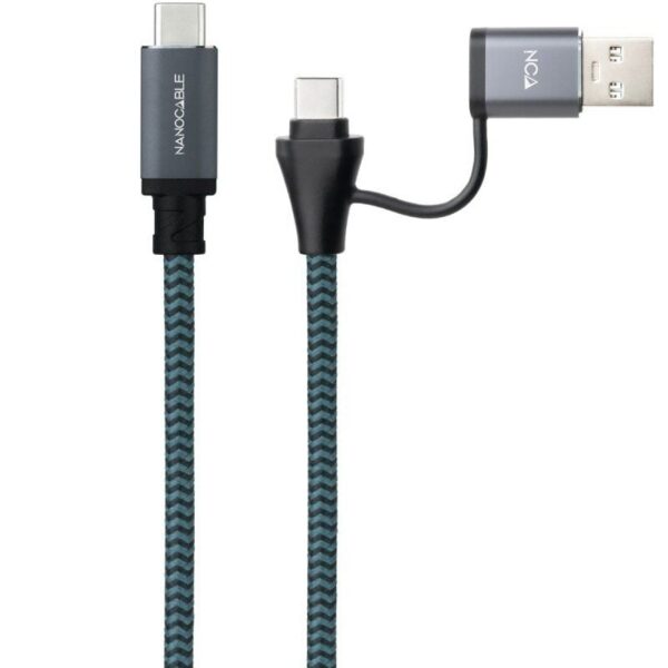 Cable USB 3.2 Tipo-C Nanocable 10.01.4113-COMB/ USB Tipo-C Macho + USB Macho - USB Tipo-C Macho/ Hasta 100W/ 20Gbps/ 3m/ Gris y Negro