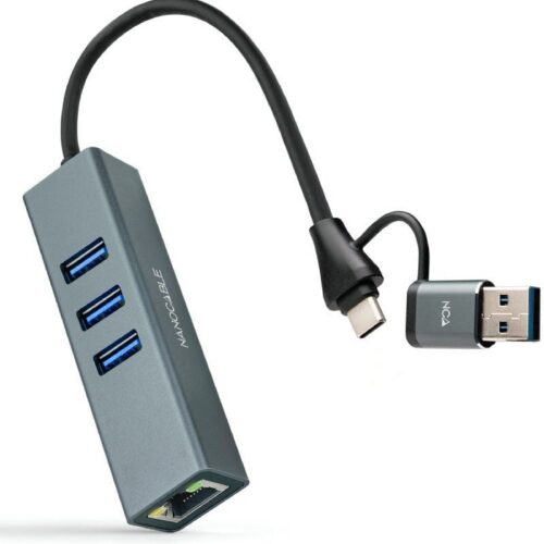art_nan-hub20102003200412_1 Hub USB + USB Tipo-C 3.0 Nanocable 10.03.0412/ 3xUSB/ 1xRJ45/ Gris