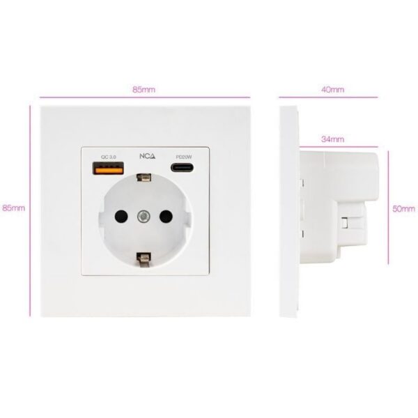 Roseta de Pared Nanocable 10 35 0011/ 1 Schuko/ 1 USB Tipo-C/ 1 USB