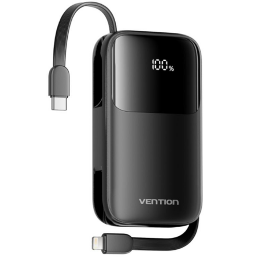 art_ven-bat20i11ba_1 Powerbank 10000mAh Vention I11BA/ 22.5W/ Negra/ Incluye Cable USB Tipo-C y Lightning