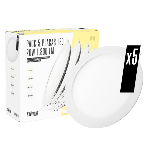 Pack 5 Placas LED 20W 1.800Lm 6000ºK Circular 40.000H  [BX3-1027P5-CW]