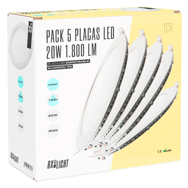 Pack 5 Placas LED 20W 1.800Lm 6000ºK Circular 40.000H  [BX3-1027P5-CW]