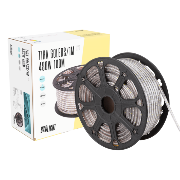 Tira de 60 LEDs/M 480W 24.000Lm 6000ºK SMD3528 220VAC IP65 x100M 40.000H  [BX3-2203528-60100MCW]