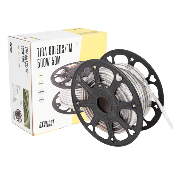 Tira de 60 LEDs/M 500W 42.000Lm 6000ºK SMD5050 220VAC IP65 x50M 40.000H  [BX3-220-60-50M-CW]