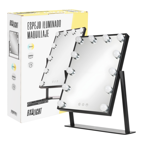 Espejo Iluminado Maquillaje Led 4200ºK 41x47 - 5Cm Regulable Negro 40.000H [BX3-ESLED-03-B]