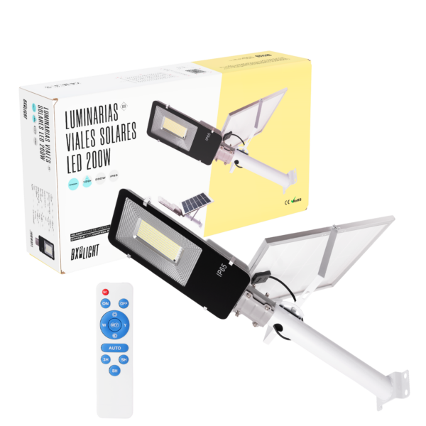 Farola LED Solar-Control Remoto- Dimable- Panel: 6V 200W Batería: 3,2V 20000MaH   [BX3-FAR-SOL-200W-CW]
