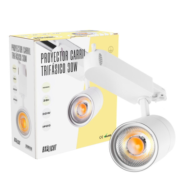 Foco de Carril LED 30W 2.700Lm CRI90 6000ºK Trifásico 40.000H   [BX3-FC-3F-30W-W-CW]
