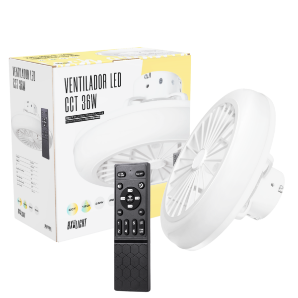 Ventilador de Techo 36W 1800Lm Iluminación LED CCT (Tonalidad Luz Regulable) Control Remoto 50.000H - Blanco   [BX3-LEDFAN-13-W]