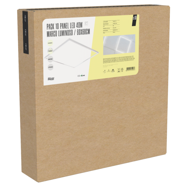Pack 10 Panel Led 40W 3.600Lm 6000ºK 60X60Cm Marco Luminoso 40.000H [BX3-LPF-6060-40W-CW]