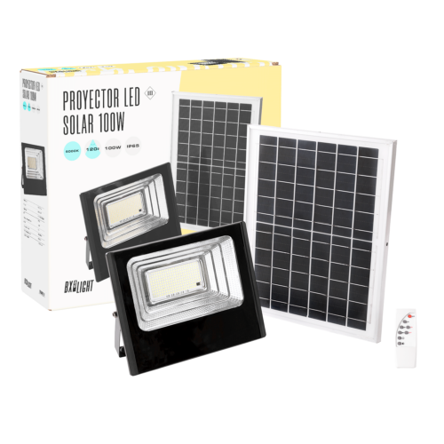 Proyector LED Solar 120W 6500K Panel: 6V/15W Batería: 3,2V/8000MaH Control Remoto   [BX3-SOLARFL-120W-01]