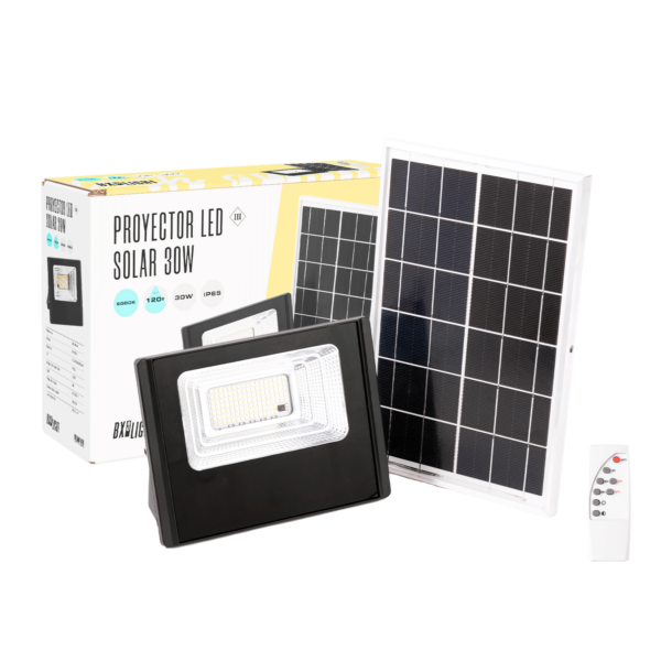 Proyector LED Solar 30W 6500K Panel: 6V/6W Batería: 3,2V/3000MaH Control Remoto   [BX3-SOLARFL-30W-01]