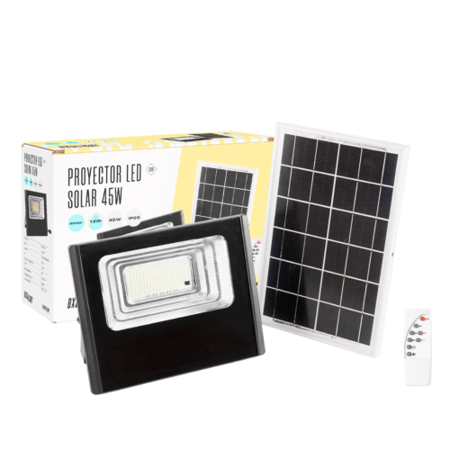 Proyector LED Solar 45W 6500K Panel: 6V/6W Batería: 3,2V/3000MaH Control Remoto   [BX3-SOLARFL-45W-01]