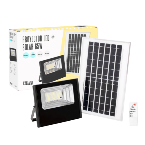 Proyector LED Solar 65W 6500K Panel: 6V/8W Batería: 3,2V/5000MaH Control Remoto   [BX3-SOLARFL-65W-01]