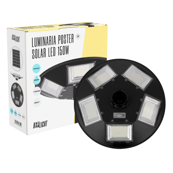 Luminaria Solar LED 150W 4000Lm 6000ºK IP67 Panel: 6V 18W Batería: 3,2V 15000MaH  [BX3-SOLARSTSMD150WCW]