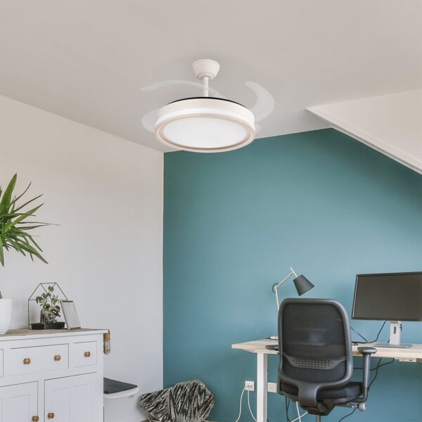 Ventilador Dc Bandido Función Verano-Invierno 59w Blanco 4 Aspas 107d 5900lm 3500-4000-6500k  Remoto y Temporizador