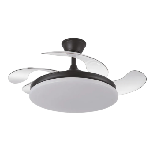 Ventilador DC Tridente 59w Negro 4 Aspas Desp. 107d 6980lm Reg.intensidad Remoto+Temporizador+Memoria 3000-4000-6000k