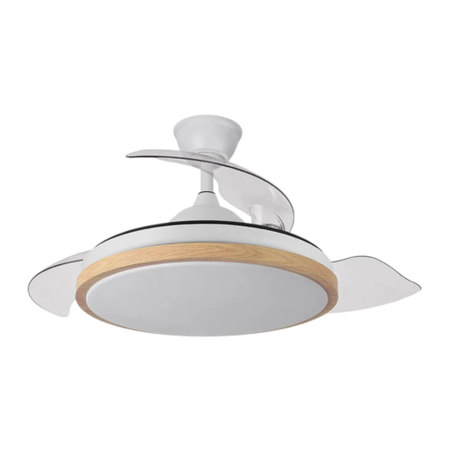 Ventilador DC Evros 59w 6980lm Blanco/Haya 107d 3 Aspas Despegables 3000-4000-6000k Remoto+Reg.Intensidad+Temporizador+Memoria