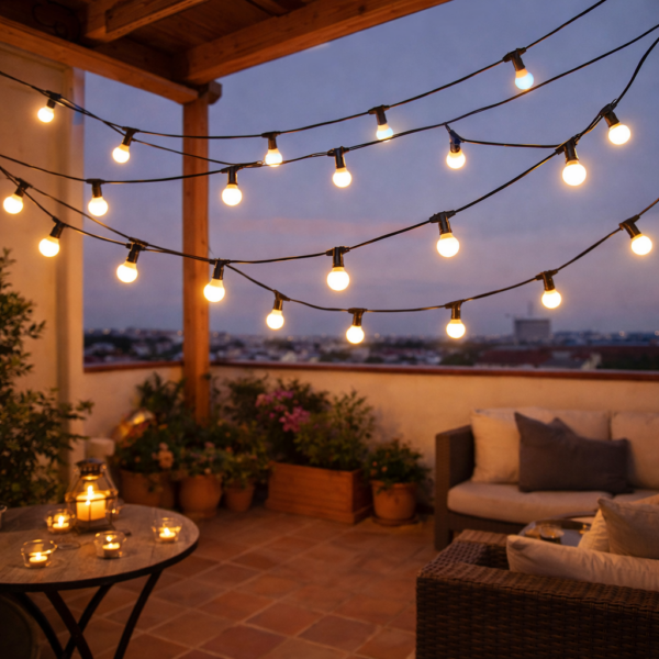 Cadena de 40 Portalámparas E27 20 Metros IP65 sin Bombillas [HO-CAD-20M-40xE27]