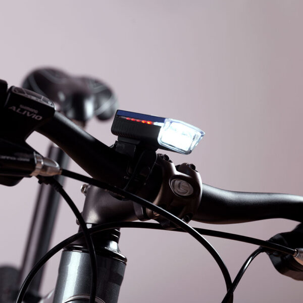 Luz Delantera Bicicleta Solar LED 2 Niveles+Destello Batería USB