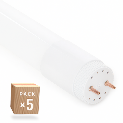 Pack 5 Tubo LED T8 18W 2.880Lm 6000ºK Vidrio 120Cm  Conexión 2 Extremos 40.000H