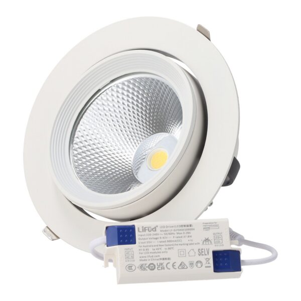 Foco Downlight LED 40W CCT (Tonalidad Luz Regulable) Circular Orientable Driver LIFUD 40.000H Microprismático [HOCOBCOR40WLI-CCT