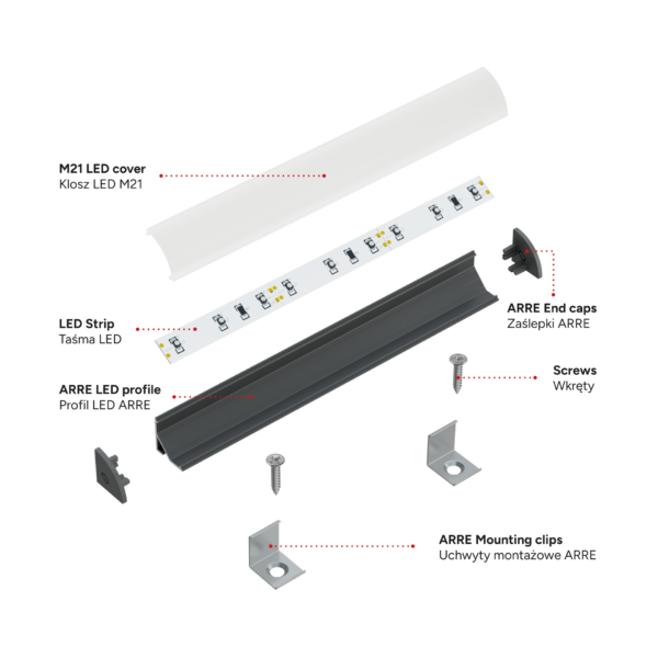 Perfíl Aluminio KIMERA-"ARRE" Anodizado Negro con Difusor Opal , Tapones y Clips Sujección 2,02M