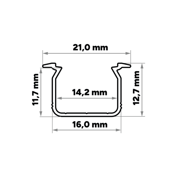 ll_38_0971_20_2 Perfíl Aluminio KIMERA-"UHRE" Anodizado Negro con Difusor Opal , Tapones y Clips Sujección 2,02M